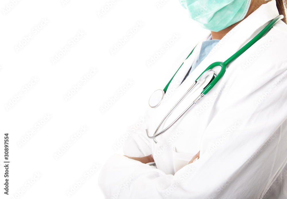 Detail of a woman doctor with stethoscope Detail of a woman doctor with stethoscope