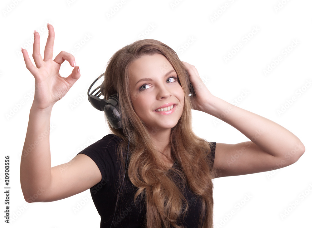 attractive smiling woman with headphones on white background attractive smiling woman with headphones on white background