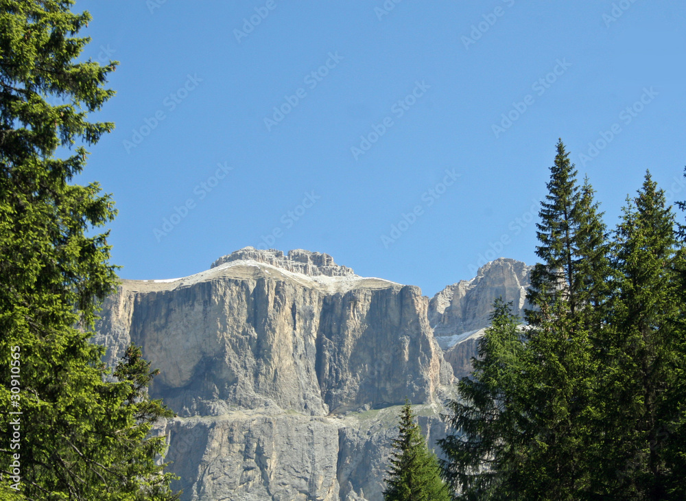 Mountains of the Sella group in the Val di Fassa and Val Gardena