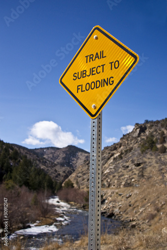 Mountain Trail Sign Flood Area