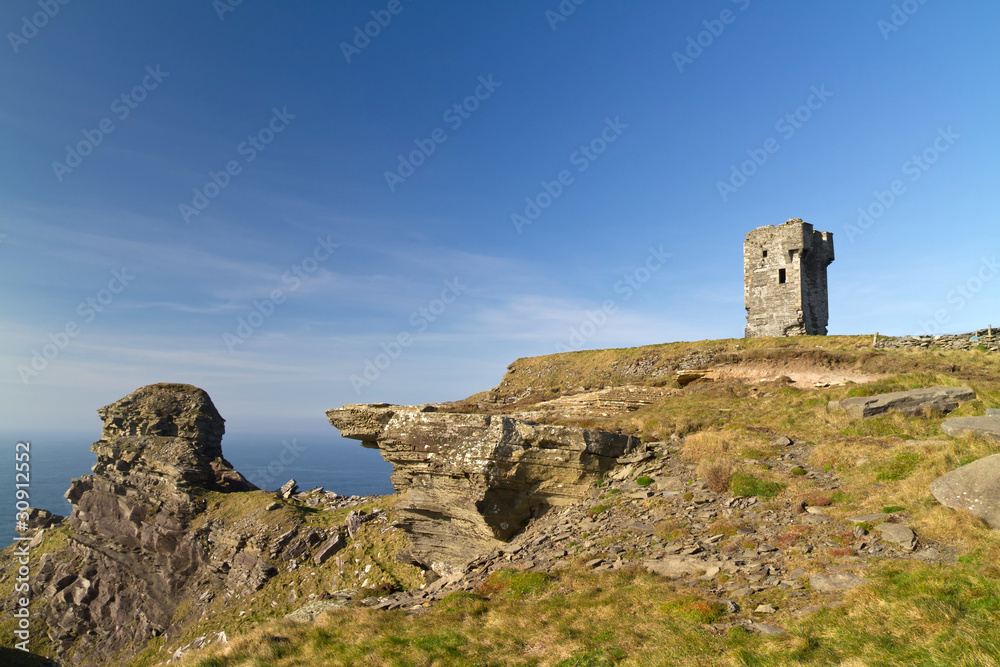 Ruins of old castle on Cliffs of Moher - Ireland