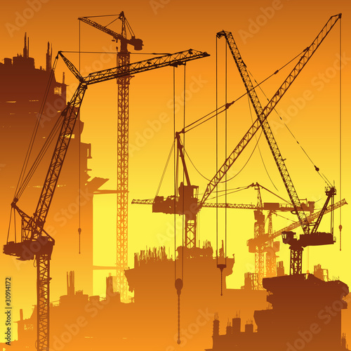 Lots of Tower Cranes on Construction Site