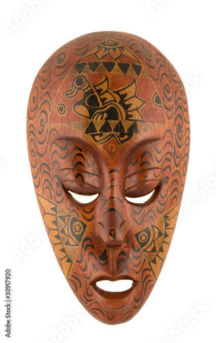 Handmade wooden mask from Indonesia isolated on white background