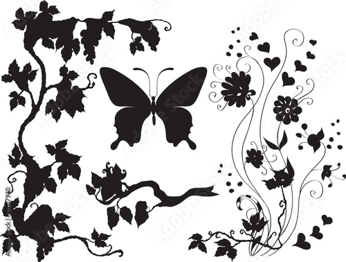 set of insects and plants