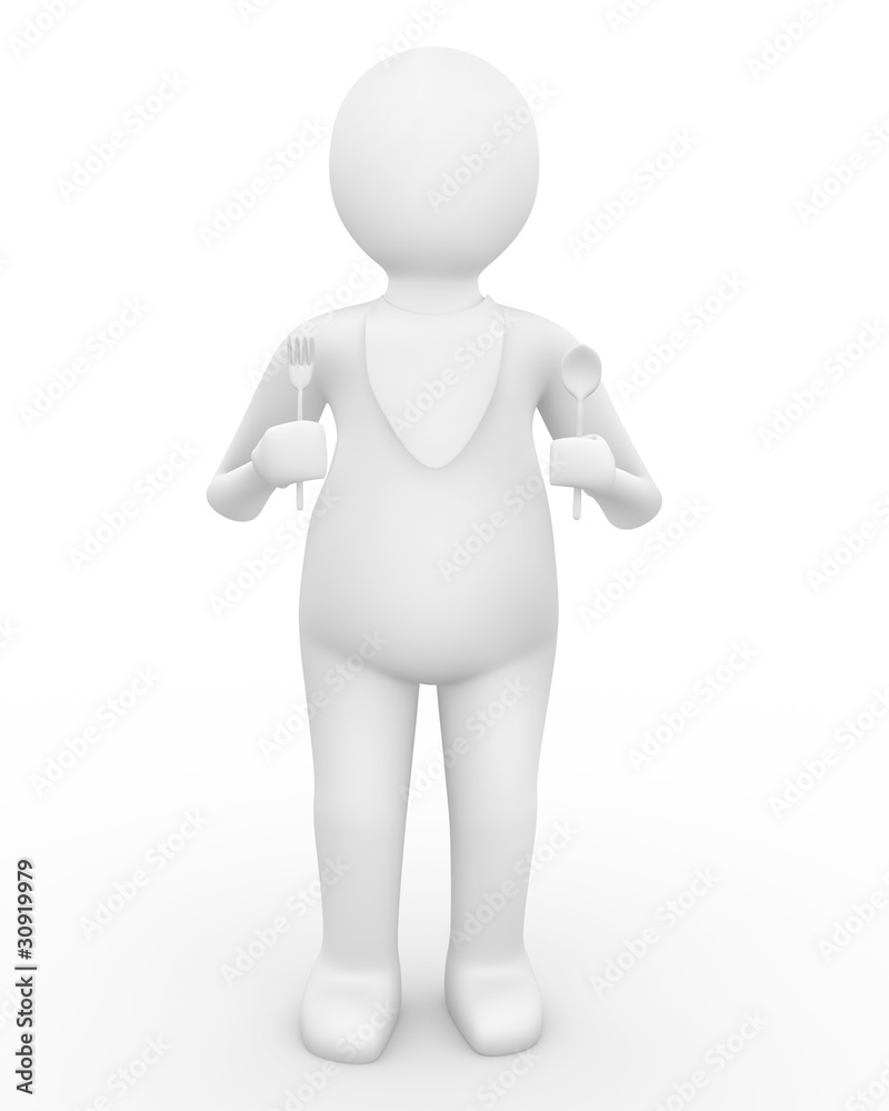Man standing with fork and spoon Man standing with fork and spoon