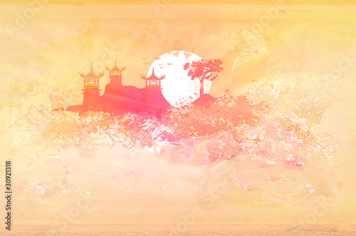 old paper with Asian Landscape