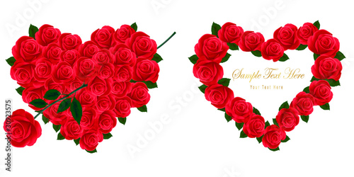 Composition of two red hearts and flowers. Vector.