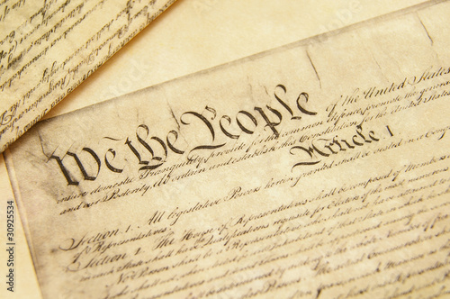 Schilderij op canvas Closeup of a replica of U.S. Constitution document