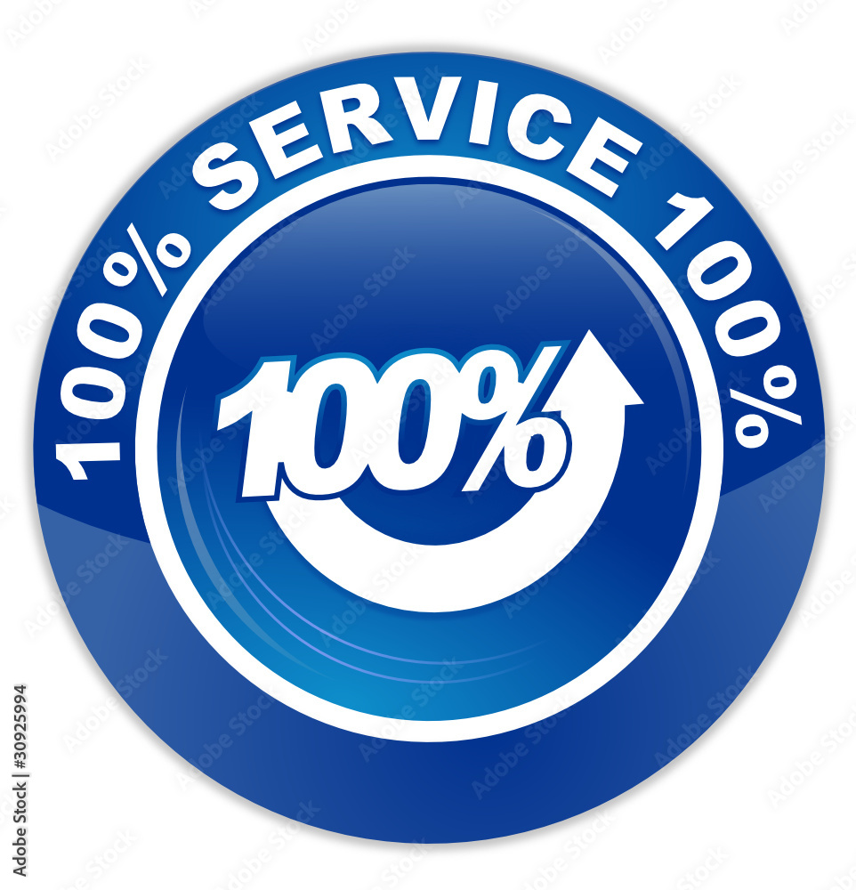 100 pour 100 service sur bouton rond bleu 100 pour 100 service sur bouton rond bleu