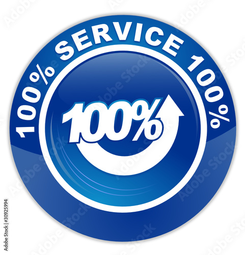 100 pour 100 service sur bouton rond bleu