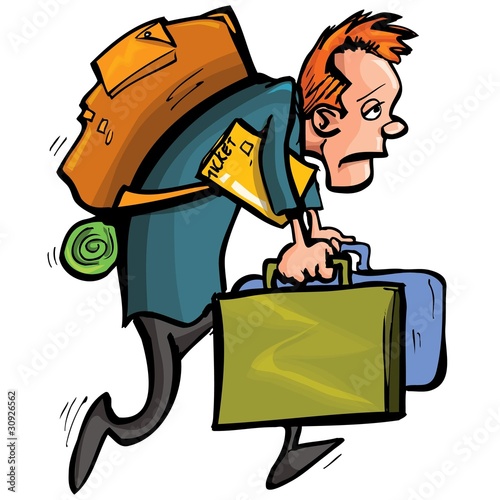 Cartoon man is unhappy with travelling