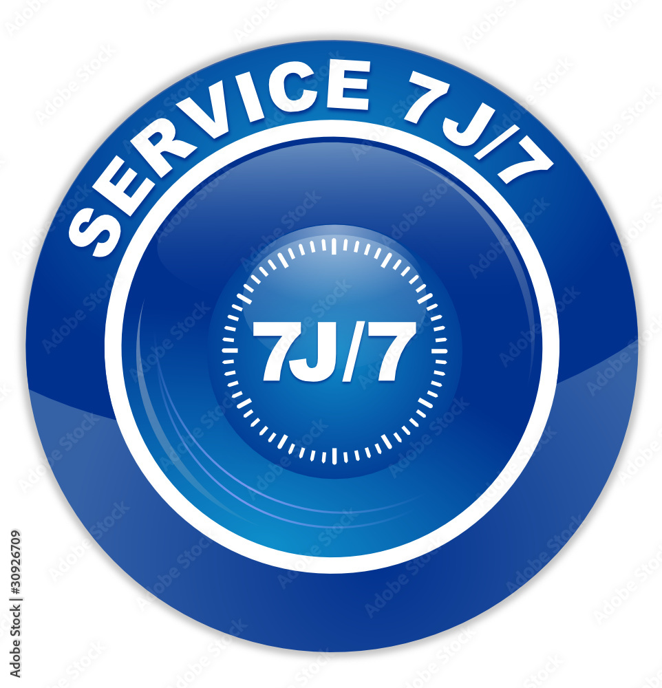 service 7 jours sur 7 sur bouton rond bleu service 7 jours sur 7 sur bouton rond bleu