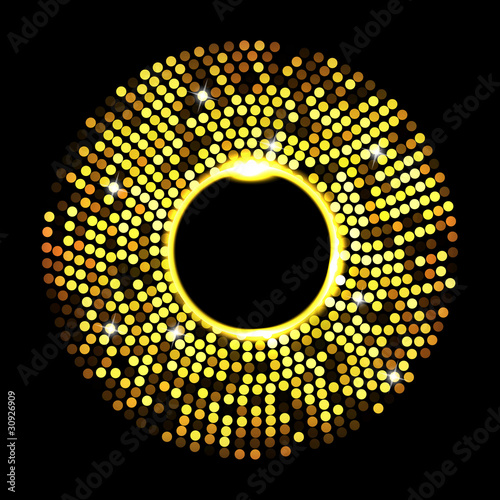 Abstract golden dots on black background