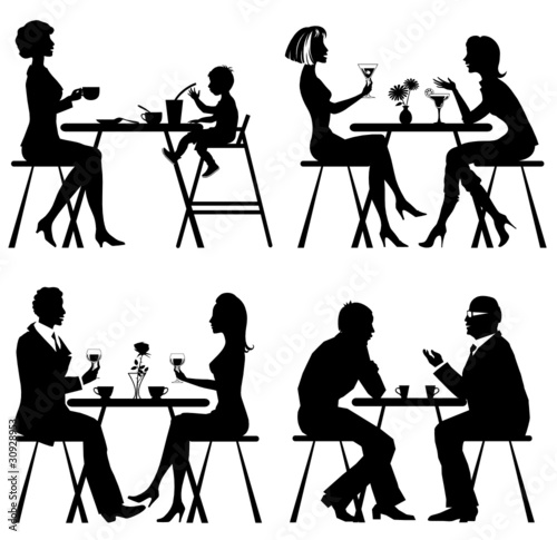 Vector silhouettes people in cafe