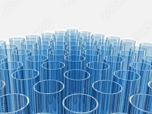 blue reflective laboratory test tubes on white