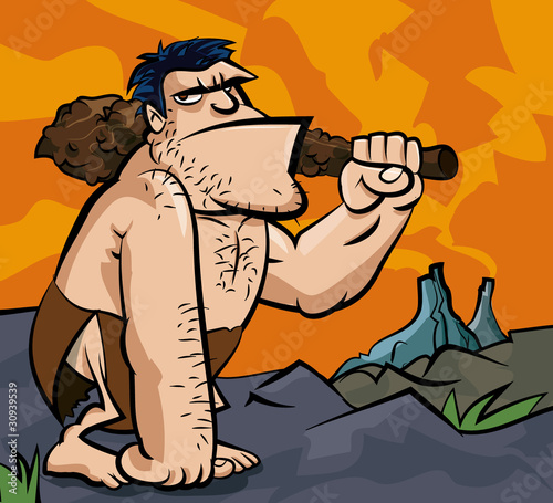 Cavman with big club in prehistoric setting