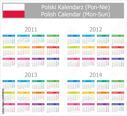 2011-2014 Type-1 Polish Calendar Mon-Sun
