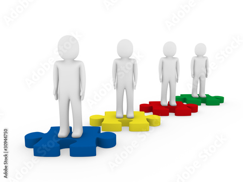3d men puzzle teamwork