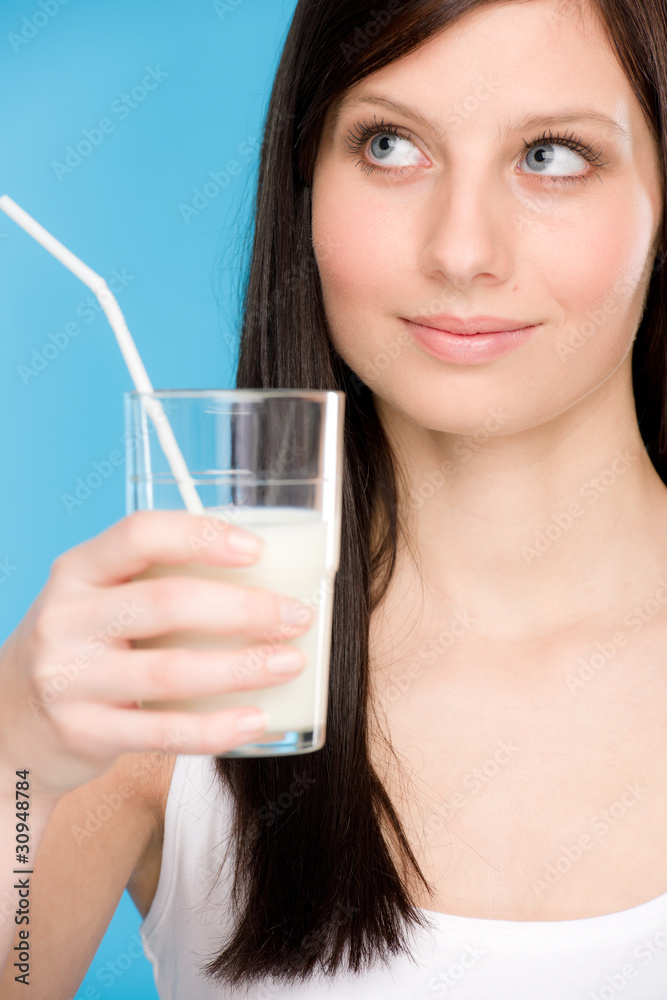 Healthy lifestyle - woman drink milk breakfast Healthy lifestyle - woman drink milk breakfast