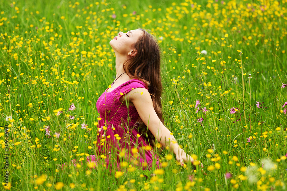 woman on flower field