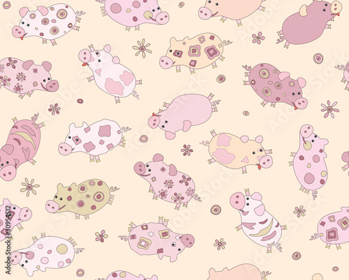Seamless pattern of cute piglets.