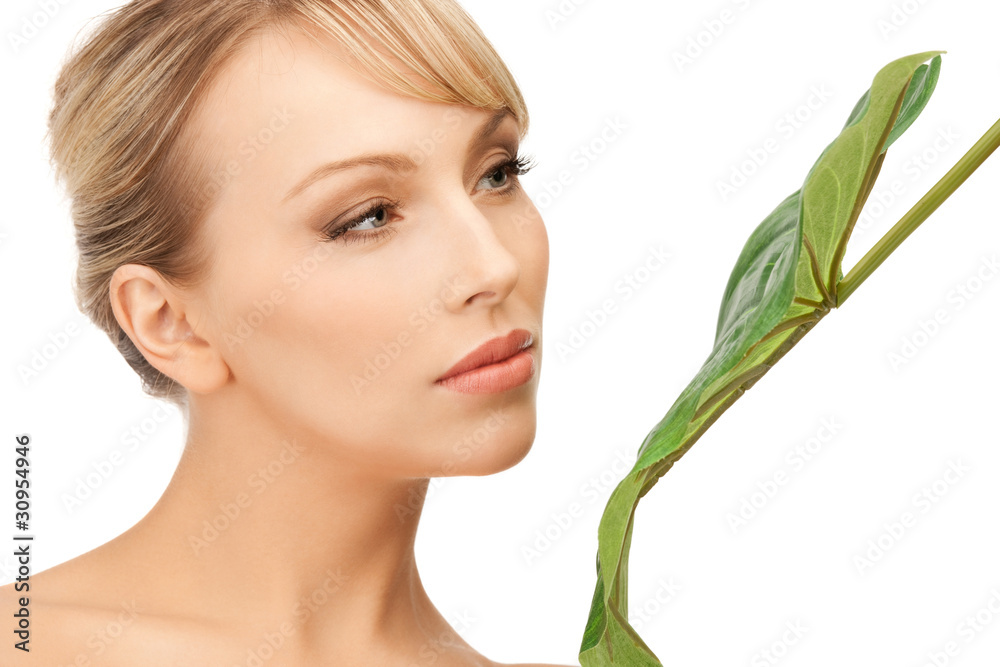 woman with green leaf woman with green leaf