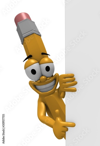 mascotte crayon montrant un panneau