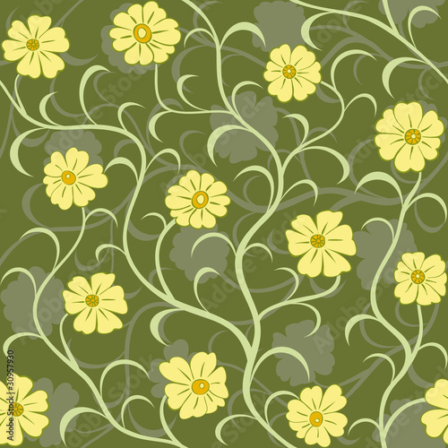 yellow flower swirl seamless background pattern