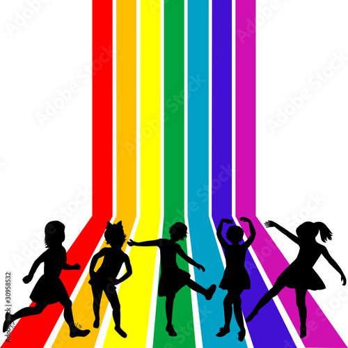 Children playing on a rainbow