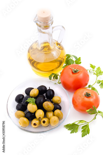 Olive oil, tomatoes and greens