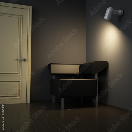 Dark interior with door and...