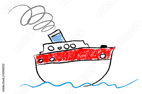 drawn steamer with smoke from a chimney on waves