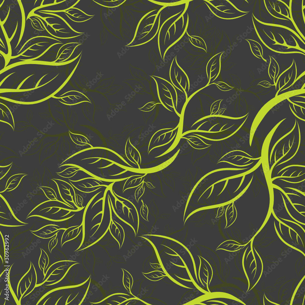 Seamless green floral pattern with leafs