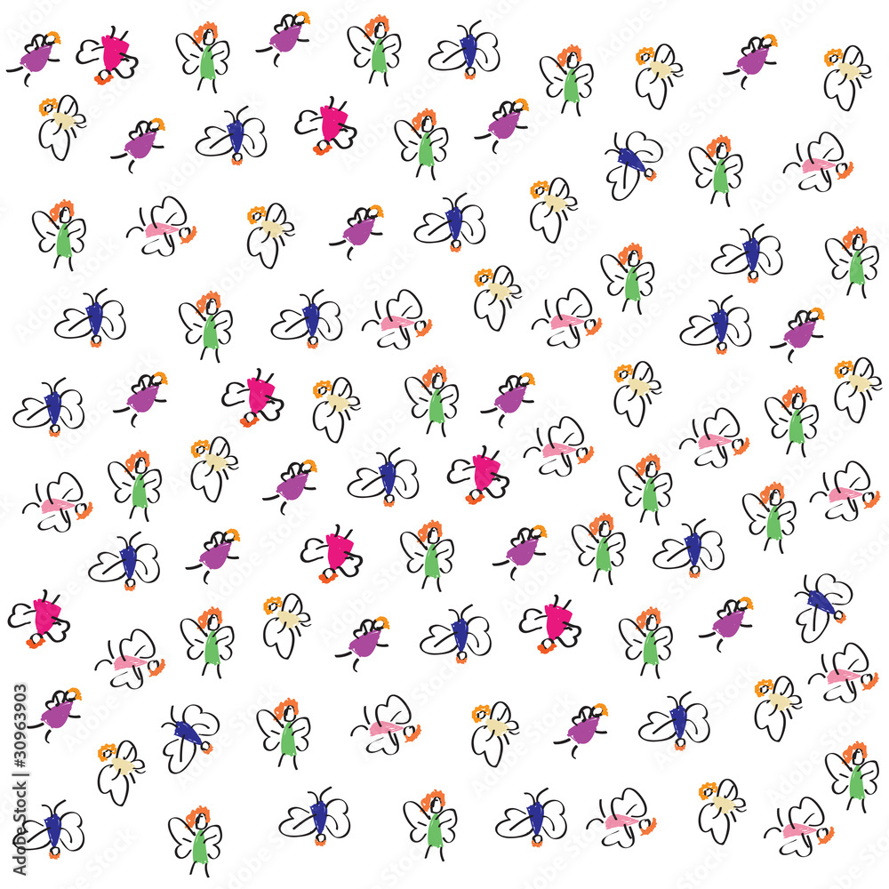 happy fairies. pattern of bright-colored painted butterflies