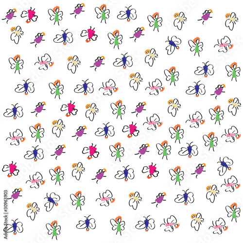 happy fairies. pattern of bright-colored painted butterflies