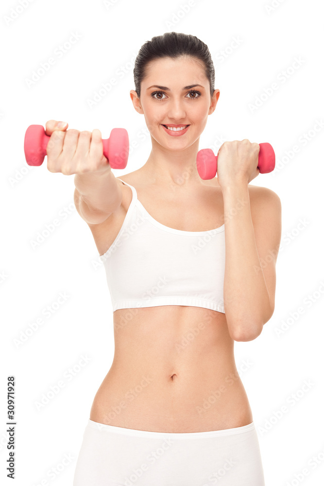girl exercising with dumbbells girl exercising with dumbbells
