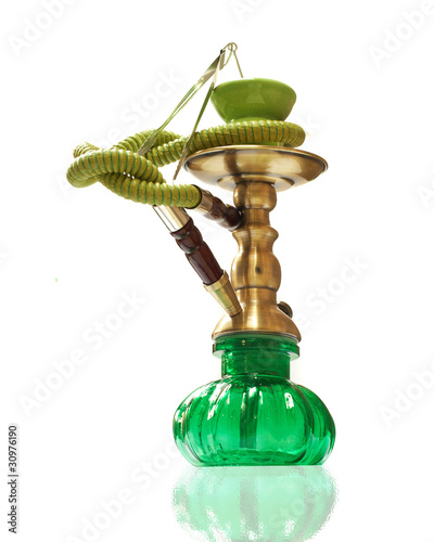 Green hookah isolated over white