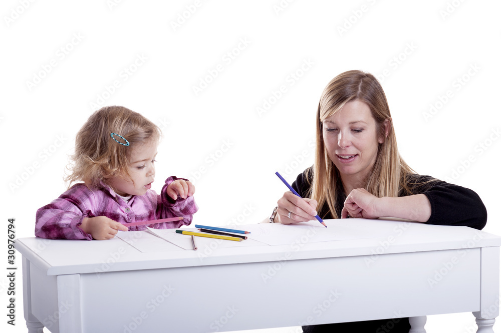 teacher learning little girl how to make drawings teacher learning little girl how to make drawings
