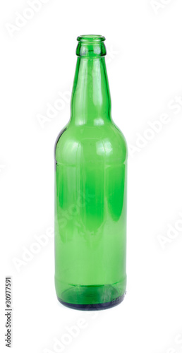 Empty green beer bottle isolated on the white
