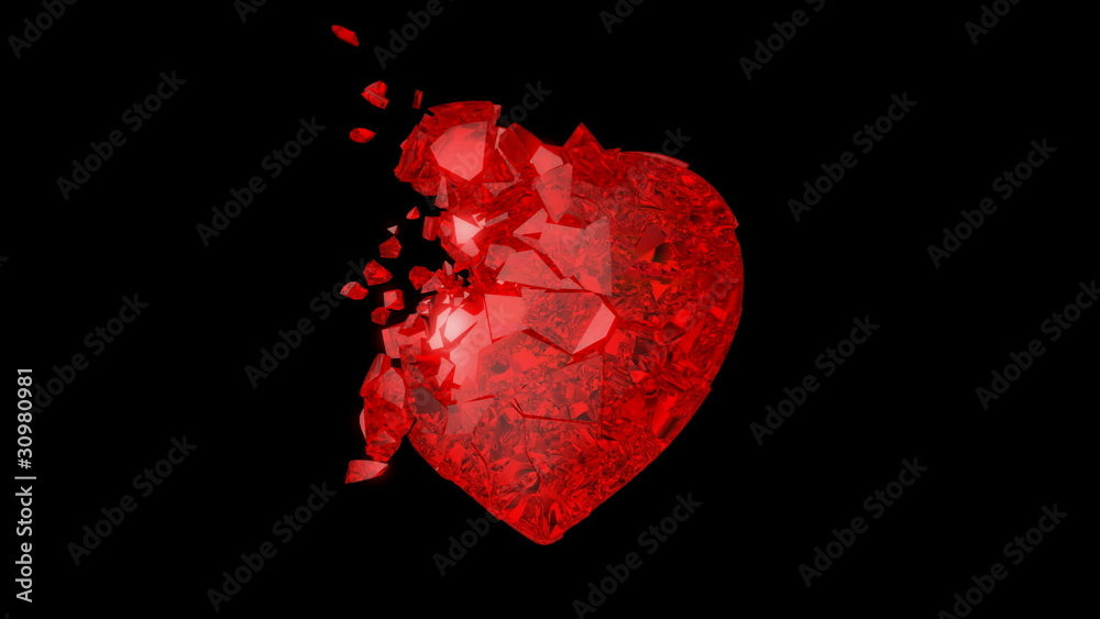 Red Heart explosion with Slow motion. Alpha is included
