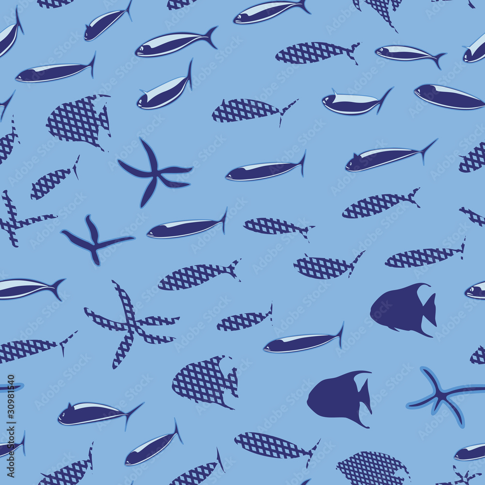 Fototapeta premium Sea Life Seamless Pattern