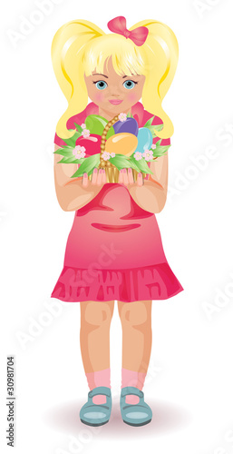 Cute girl with easter eggs. vector illustration