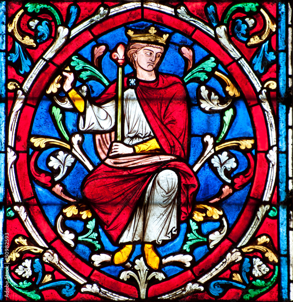 Stained glass decoration in Notre Dame cathedral in Paris