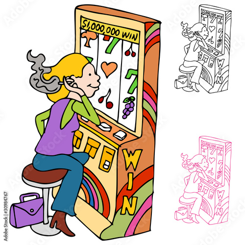 Smoking and Gambling Slot Machine Player