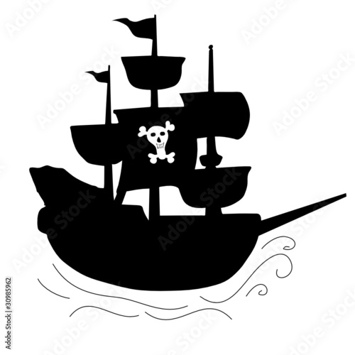 pirate ship black illustration silhouette