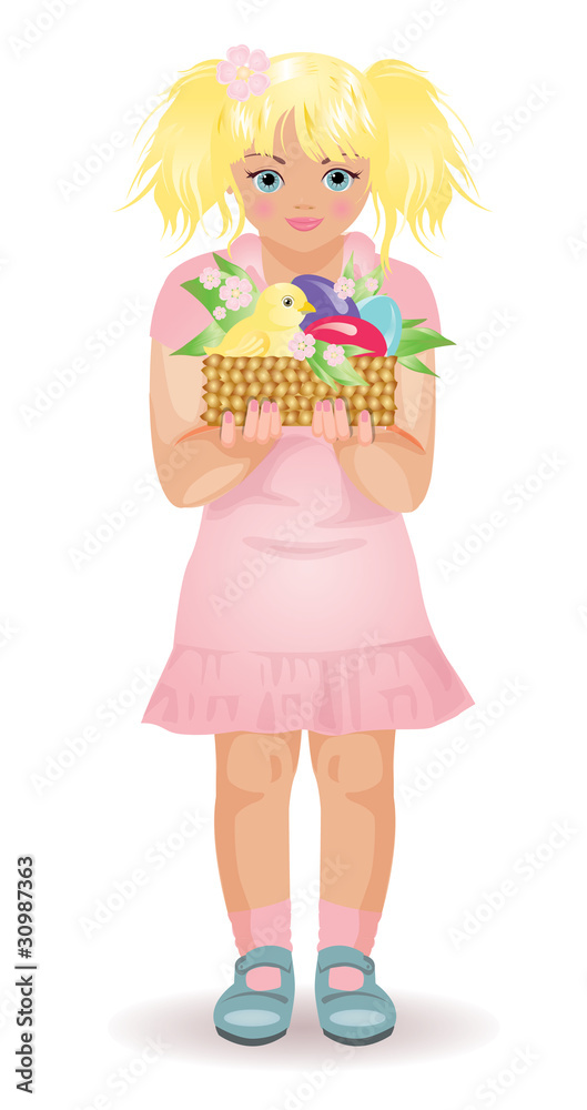 Girl with Easter Basket, vector illustration Girl with Easter Basket, vector illustration