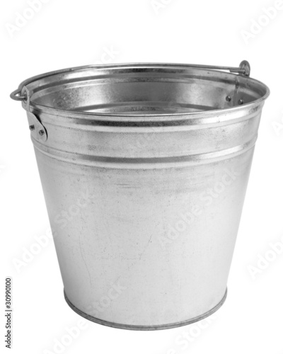 Metallic bucket on white background