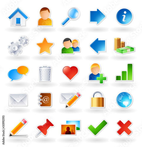 Set of 25 colored icons for websites and online communities