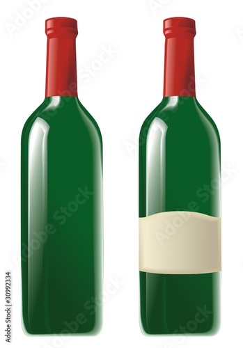 two green wine bottle