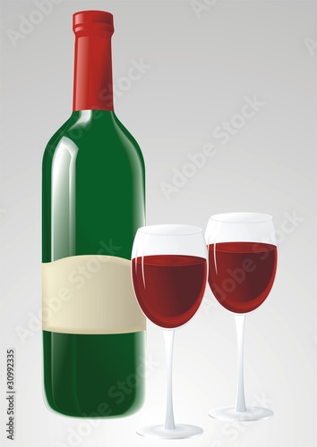 green wine bottle and glasses